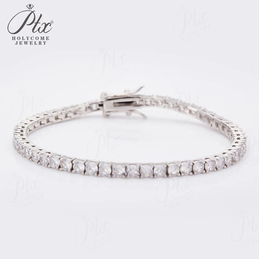 Moissanite 5mm Round Cut S925 Sterling Silver Tennis Bracelet Women Fashion Simple Engagement Wedding Fine Jewelry 7/7.5/8inch