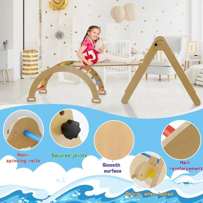 Pikler Triangle Set 5in1 Foldable Montessori Climbing Toys Wooden Baby Climber with Arch Ramp and Ladder Indoor Jungle Gym for