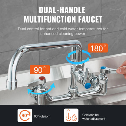 SucceBuy Commercial Faucet with Pre-Rinse Sprayer Wall Mount Kitchen Sink Faucet Brass Constructed Device with Pull Down Spray