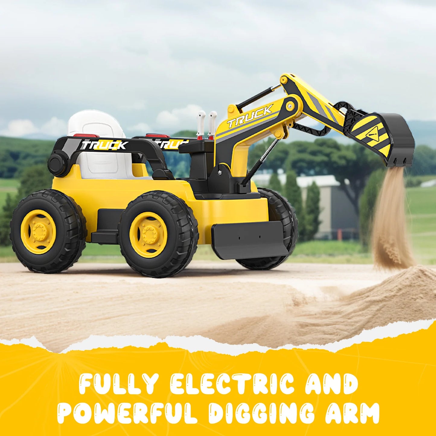 LIGIANT 12V 4WD Ride On Excavator for Kids, 4x75W Motor, 10Ah Battery, Electric Arm, Remote, Bluetooth, Xmas Gift Ages 3-8