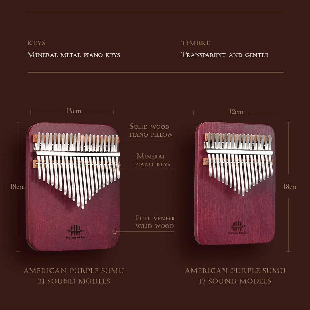 Hluru 21 key Purple Heart Board Kalimba Professional 17 key Thumb Piano Finger Piano Mbira Beginner Kit with Case2028