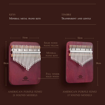 Hluru 21 key Purple Heart Board Kalimba Professional 17 key Thumb Piano Finger Piano Mbira Beginner Kit with Case2028