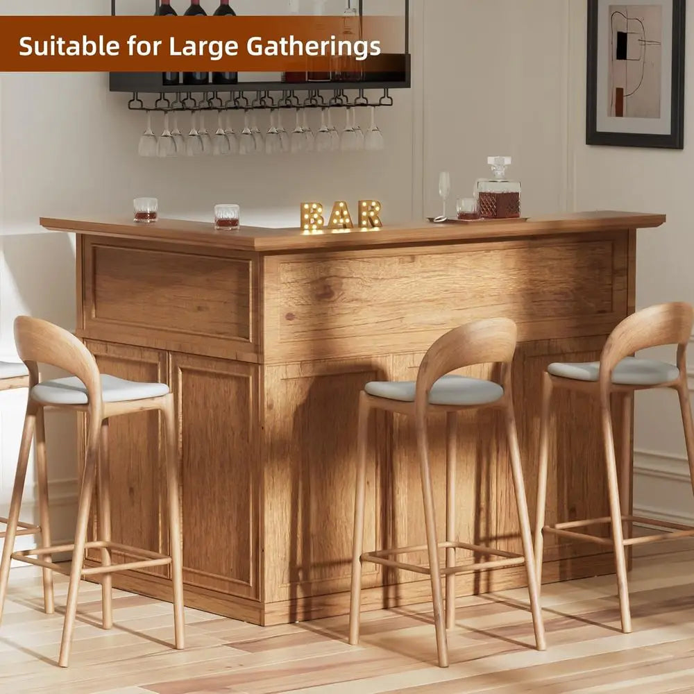 L-Shaped Home Bar Unit, 4-Tier Bar Cabinet with Large Storage Space, Liquor Wine Cabinet Retion Desk or Home Pub