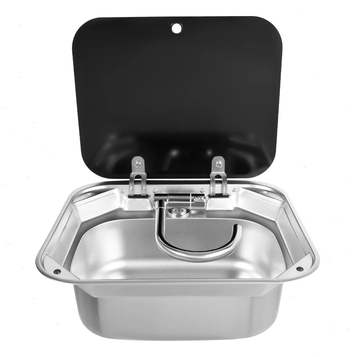 Kitchen Sink, Rv Sink, Water Sink, 304 Stainless Steel, Bathroom Camper, Faucet and Accessories Kit, Black Tempered Glass Cover, Dual-use Countertop, Motorhome, Modern, Corrosion Resistant, Easy Install