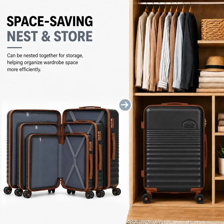 Luggage Sets 5 Pcs, ABS+PC Hardshell Suitcases with Wheels