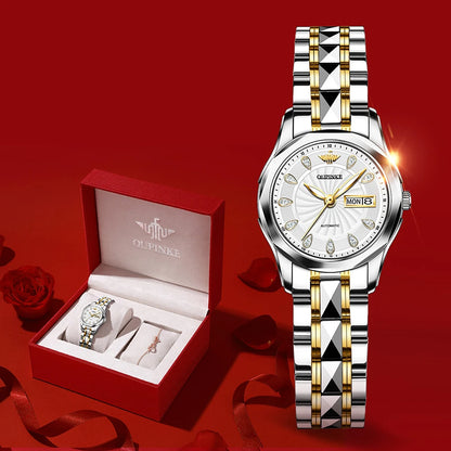 OUPINKE 3172 Mechanical Ladies' Watch Diamond Dial Auto Calendar Sapphire Mirror Imported Japan Automatic Movement  Set