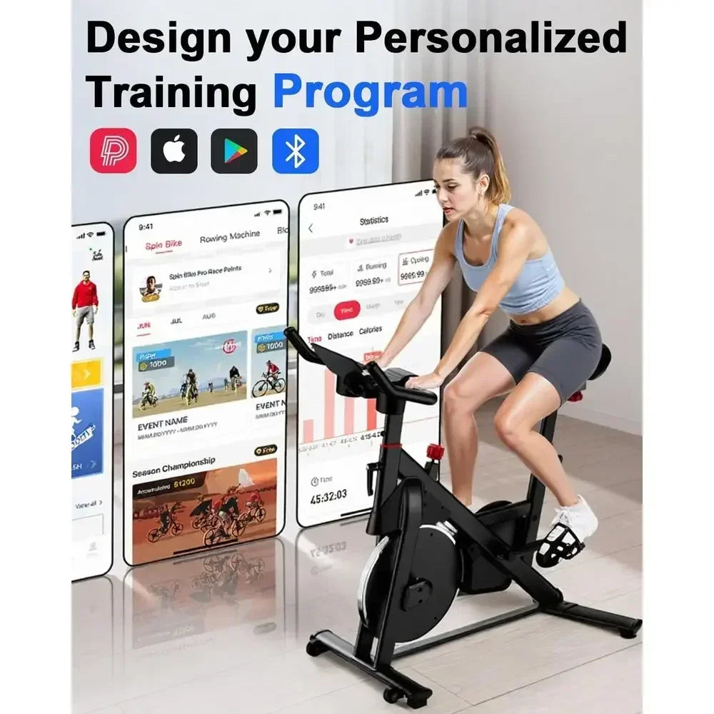 Quiet Spin Bike with 300LB Capacity, LCD Monitor, and Cup Holder for Home Gym
