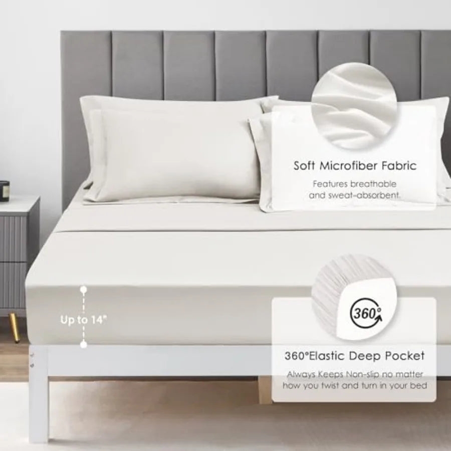 California King Bed in a Bag Off White 7-Piece All Season Comforter Set with 1 Comforter 1 Flat Sheet 1 Fitted Sheet 2 Pillowca