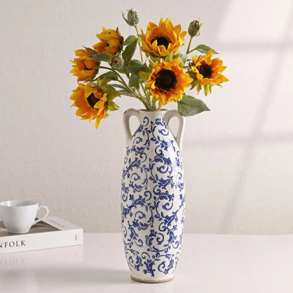 Blue and White Floor Vase for Pampas Grass, 14 Tall Vase for Home Decor, Ceramic Farmhouse Decorative Large Vases for Flower, Ma