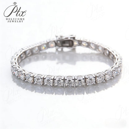 Round Cut 6.5mm Moissanite Tennis Bracelets For Women Men 925 Sterling Silver Chain Bracelet Fine Jewelry Party Anniversary