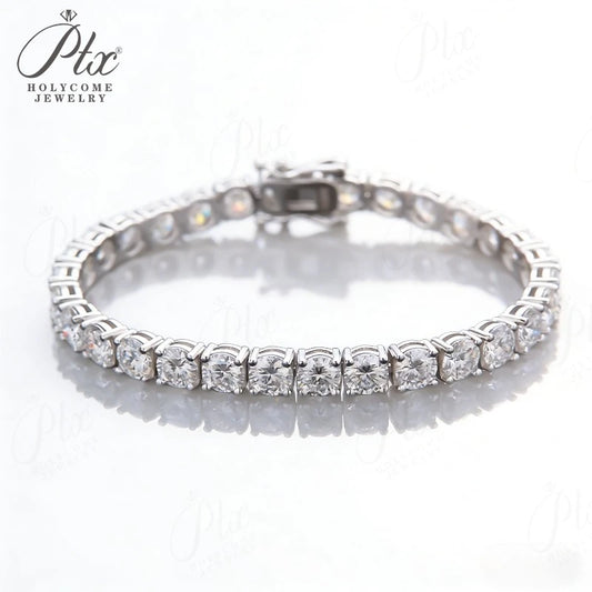 Round Cut 6.5mm Moissanite Tennis Bracelets For Women Men 925 Sterling Silver Chain Bracelet Fine Jewelry Party Anniversary