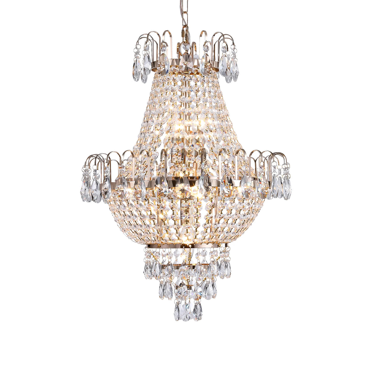 16.9-Inch 7-Head French Gold Crystal Chandelier, Height Adjustable, Suitable for Living Room, Dining Room, Foyer, and Hallway, Vintage Luxury Ceiling/Hanging Dual-Use Lighting Fixture