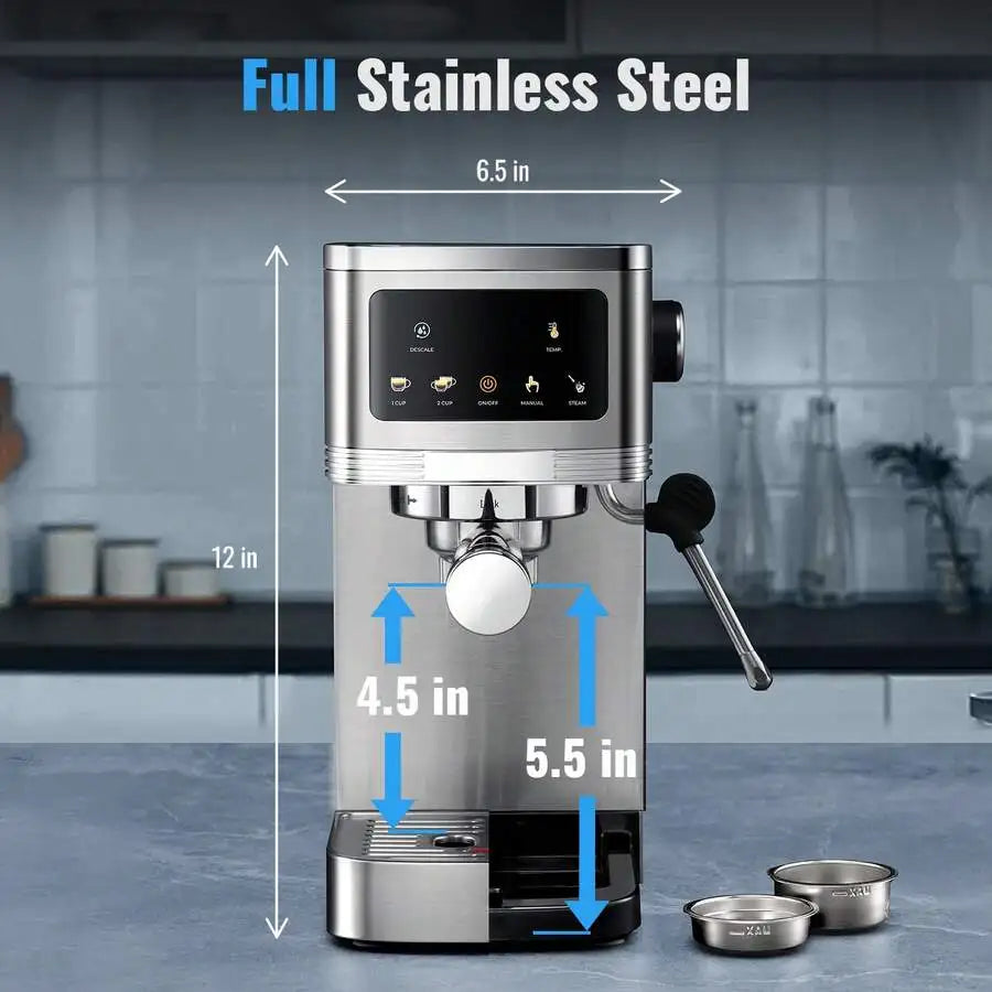 20 Bar Espresso Machine, Professional Espresso Maker With Milk Frother Steam Wand & Touchscreen, Adjustable Temperature Control,