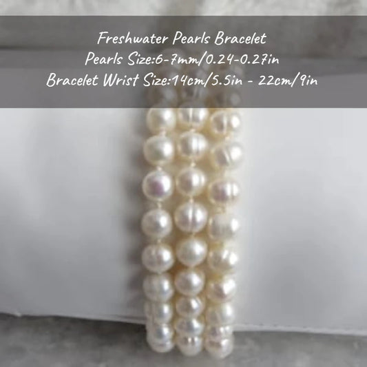 MYSOYA White Freshwater Pearl Three-ring Bracelet 6-7mm With Gift Box For Her/Him Birthday/Wedding/Christmas/New Year Gift
