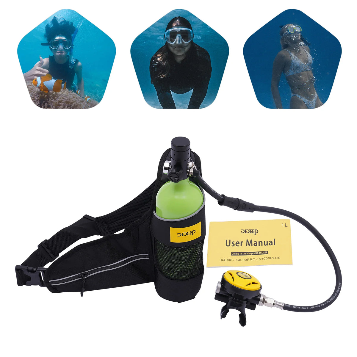 1L Mini Scuba Tank 3000PSI Aluminum Diving Cylinder for Beginners with 15-20min Underwater Rebreather Mini Scuba Diving Tank Set