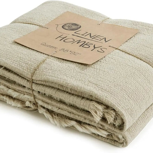 88x92 100% Pure Linen Oversized King Blanket - Soft Linen Reversible Throw Blanket in Natural Color Bed Blanket (Flax Color, 88x