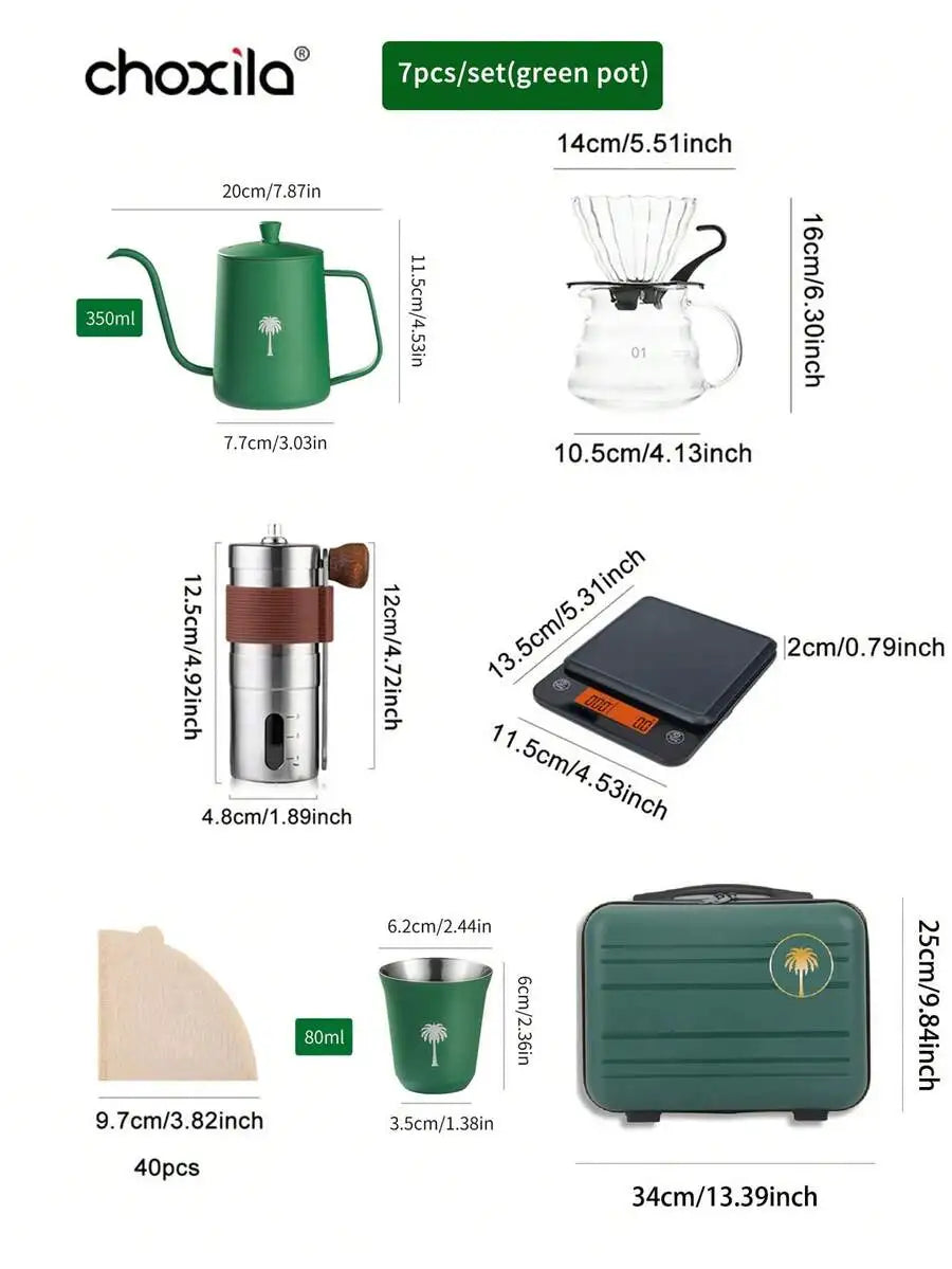 5/6/7pcs Portable Coffee Set With Date Palm Tree Logo Green Box, Saudi Arabian National Day Gifts, Pour Over Coffee Maker Set, P