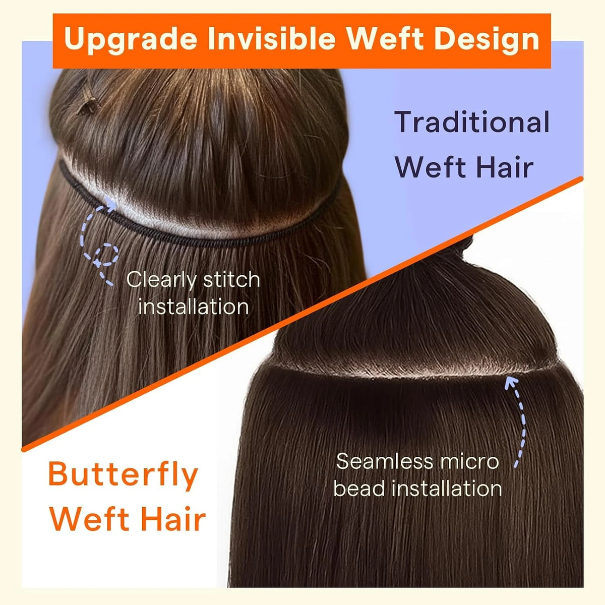 Full Shine Butterfly Weft Hair Extensions Remy Straight Hair Extensions 5 Pcs Double Sided Weft Hair Extensions Invisible Hole Weft Hair