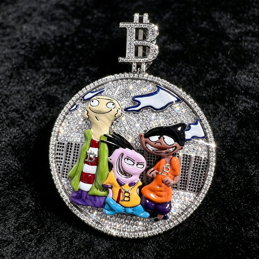 3D Cartoon Character Pendant Shining Synthetic Zircon Multi Color Enamel Hip Hop Medal Pendant Luxury Jewelry Anniversary Commem