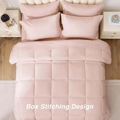 King Size Comforter Set Blush Pink 7 Pieces King Bed in a Bag All Season Bedding with 1 Comforter 1 Flat Sheet 1 Fitted Sheet 2
