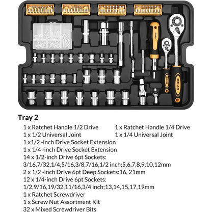 Piece Tool Kit with Rolling Tool Box Socket Wrench Hand Tool Set Mechanic Case Trolley Portable