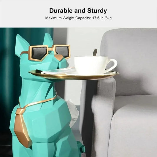 Resin Dog Sculpture Modern Geometric Standing Statue with Tissue Storage, Cute Side End Table Tray (Green)