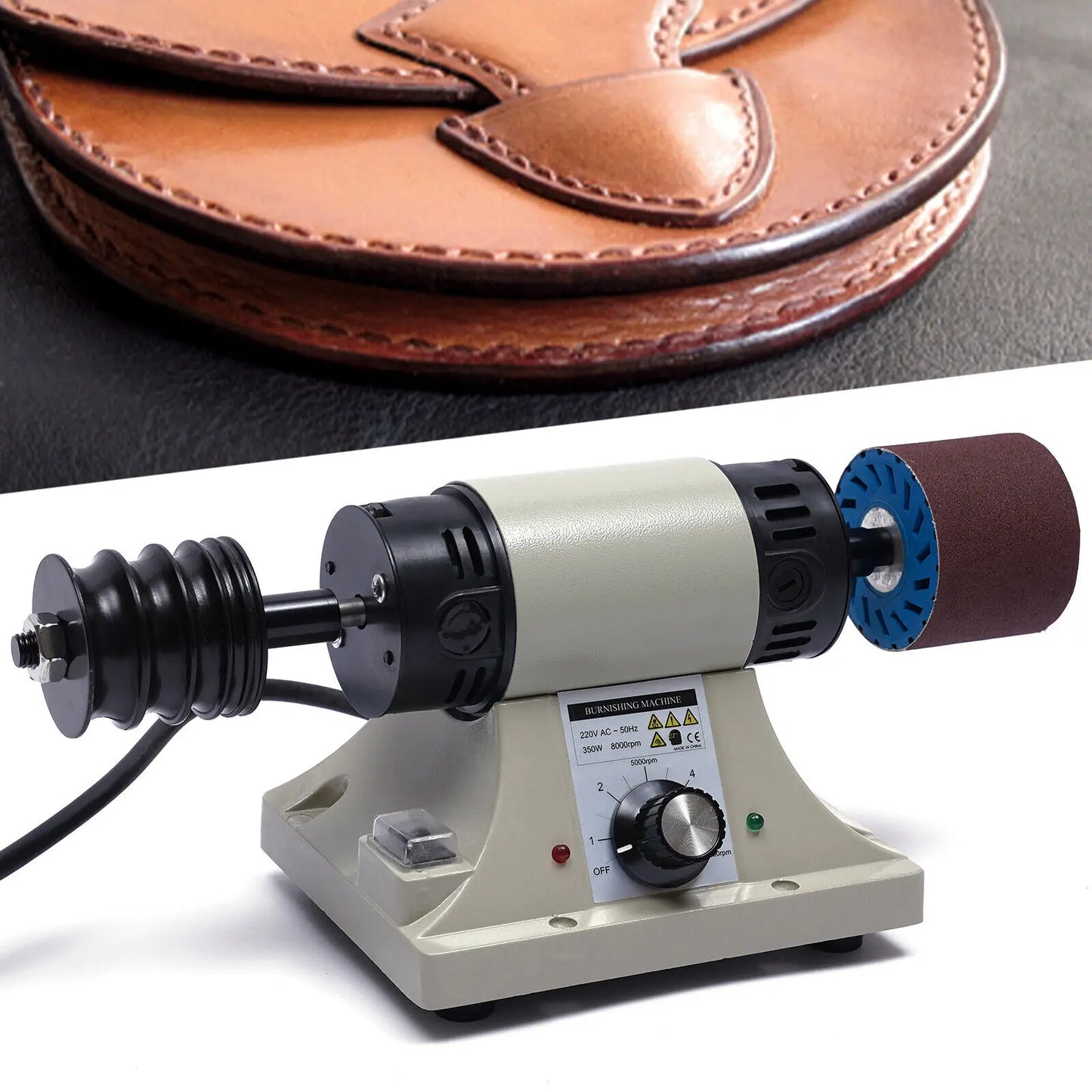 Electric Leather Edge Burnishing Machine, Leather Polishing Grinder Sanding Tool with Adjustable Grinding Head Speed 0-8000RPM