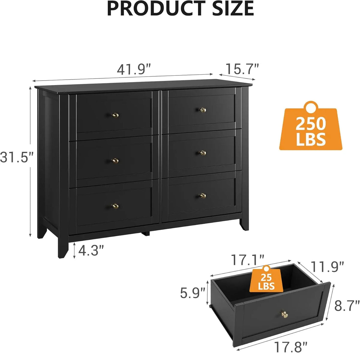 6 Drawer Dresser for Bedroom, Simply Modern Chest of Drawers, Wood Storage Double Dresser with Deep Drawers for Living Room, Hallway Entryway