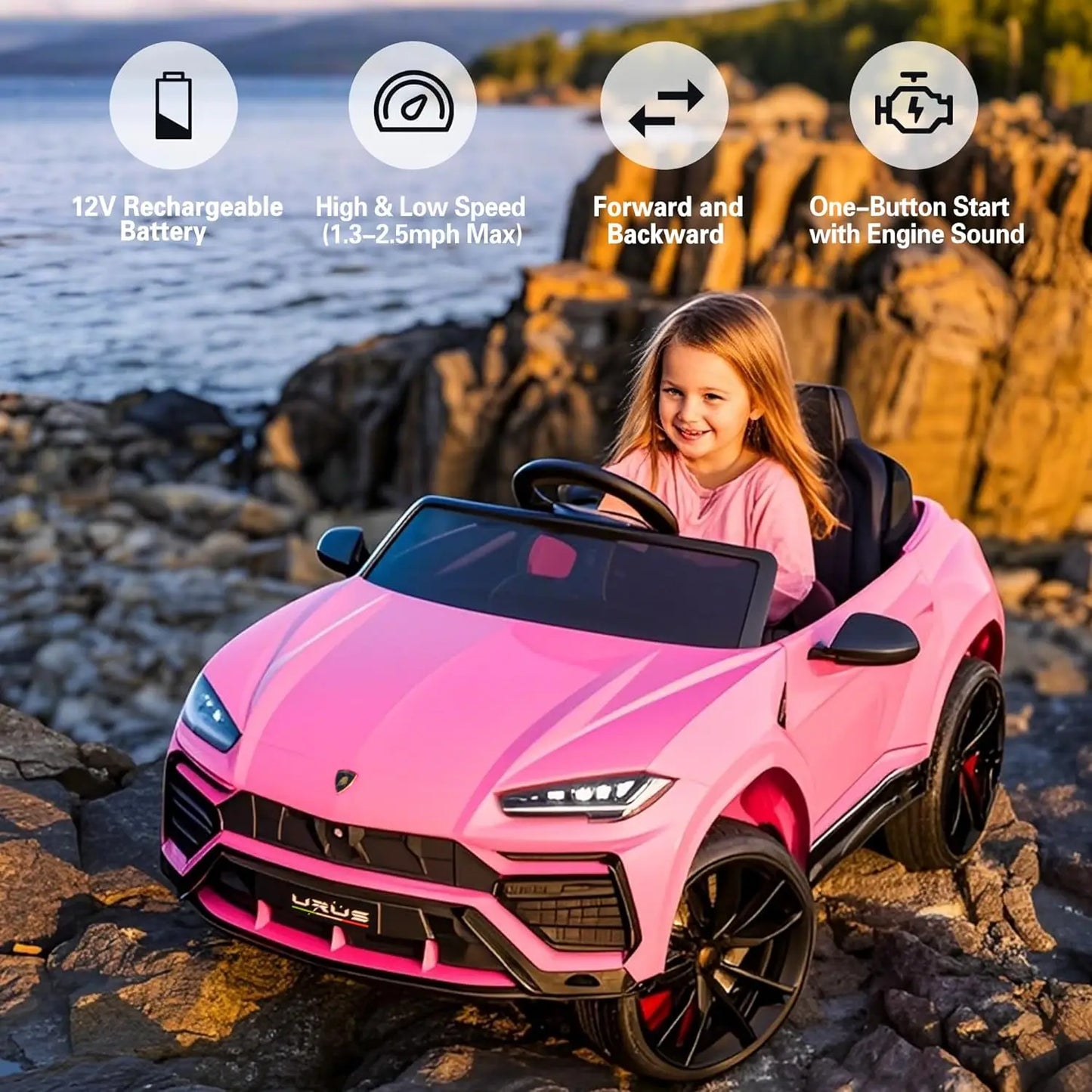 Licensed Urus Ride On Truck Car Toy, 12V Battery Powered Electric 4 Wheels Kids Toys w/Parent Remote Control, Foot Pedal, Music,