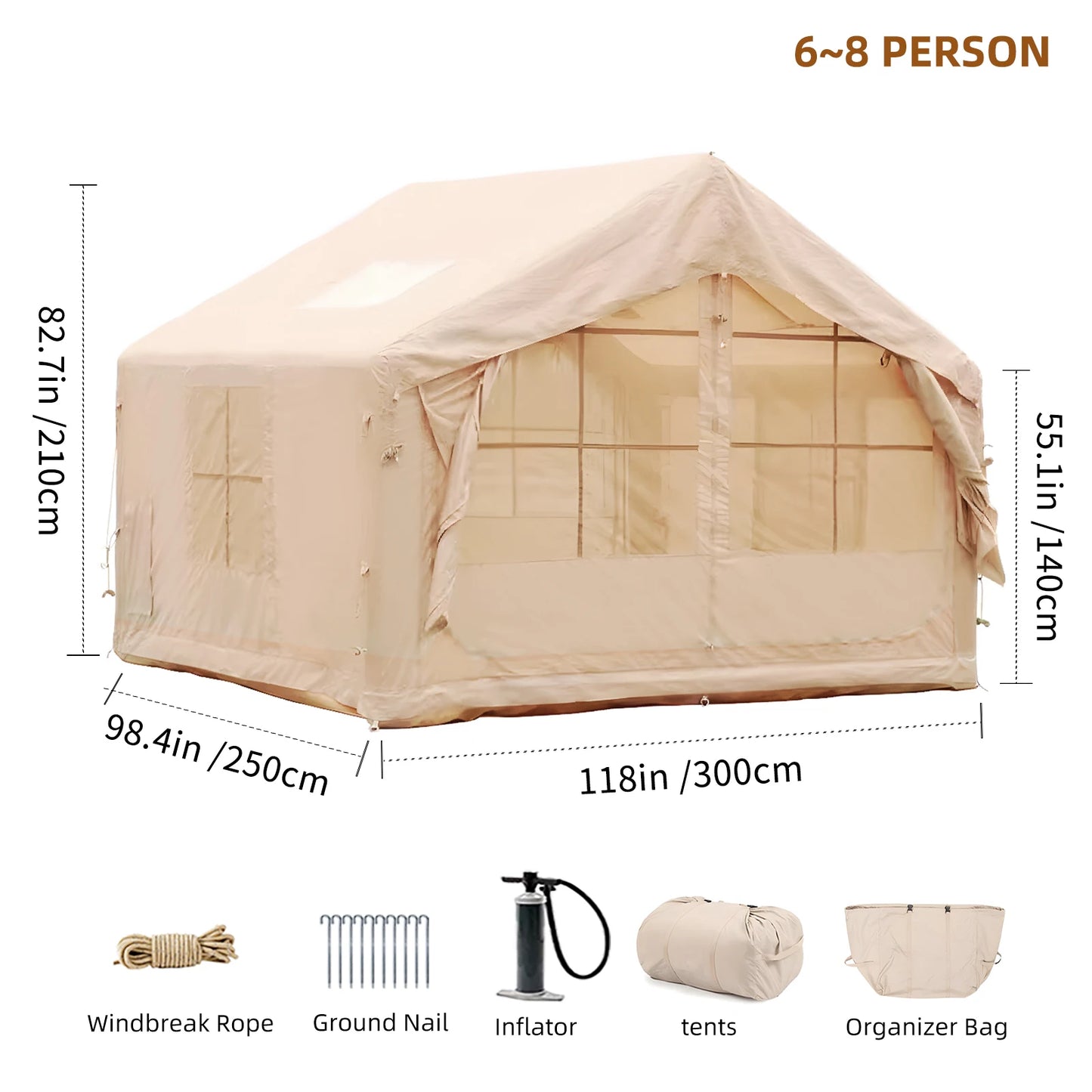 Inflatable Tent for Camping - 6-8 Person Ultra-Quick Setup Blow Up Tent,80.73 Square Feets 4 Season Inflatable Tent with Stove