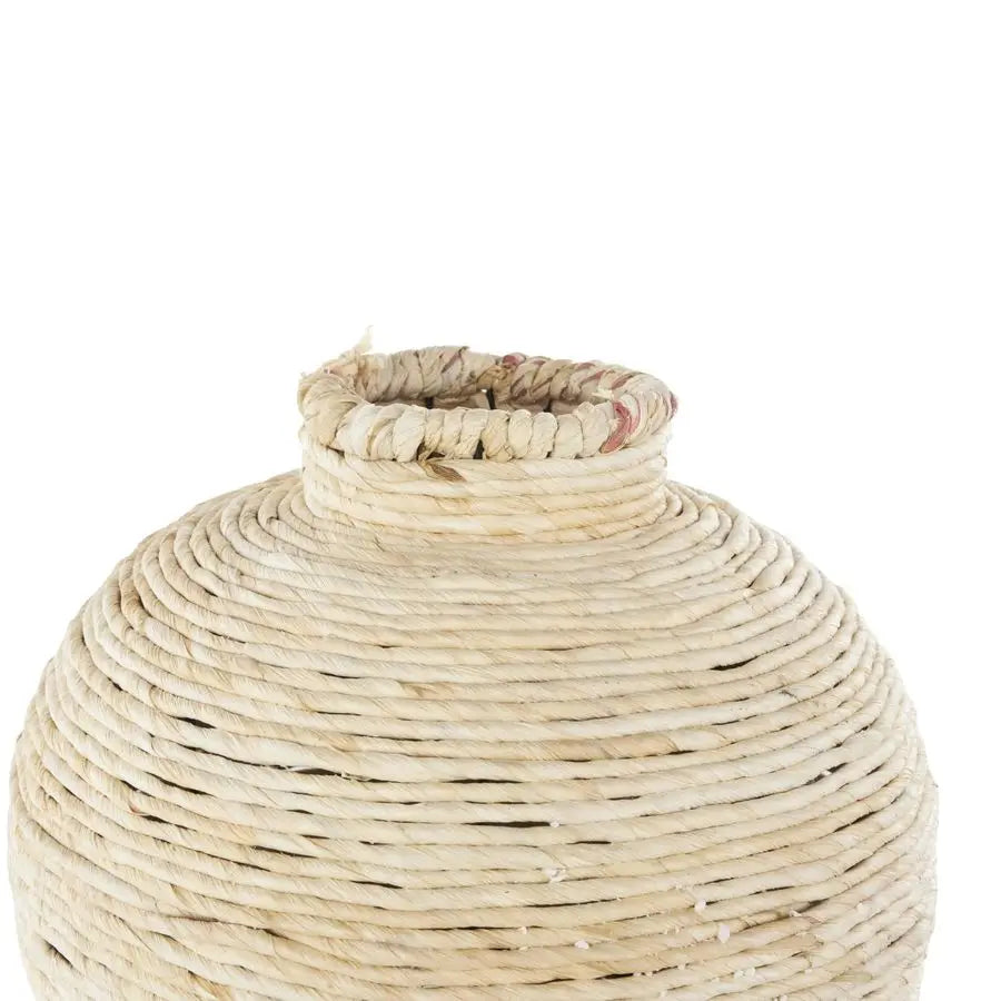 Bamboo Wood Handmade Decorative Vase Wrapped Pot Centerpiece Vase, Vase for Home Decoration 11 x 11 x 14, Cream