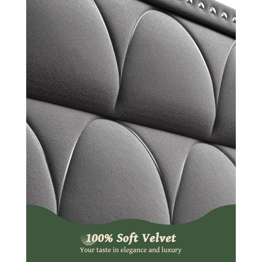 Queen Size Bed Frame with 56" Headboard - 1000LBS Capacity Support, Velvet Upholstered Wingback Platform Bed Frame, Noise Free,