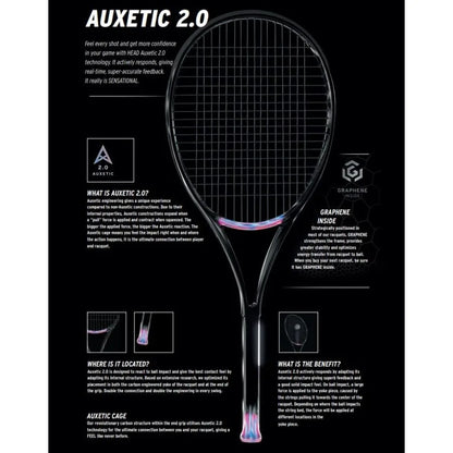 Auxetic 2.0 Speed Pro Legend Tennis Racquet for Advanced Players with Graphite Frame in Black and Silver Enhanced Power and Con