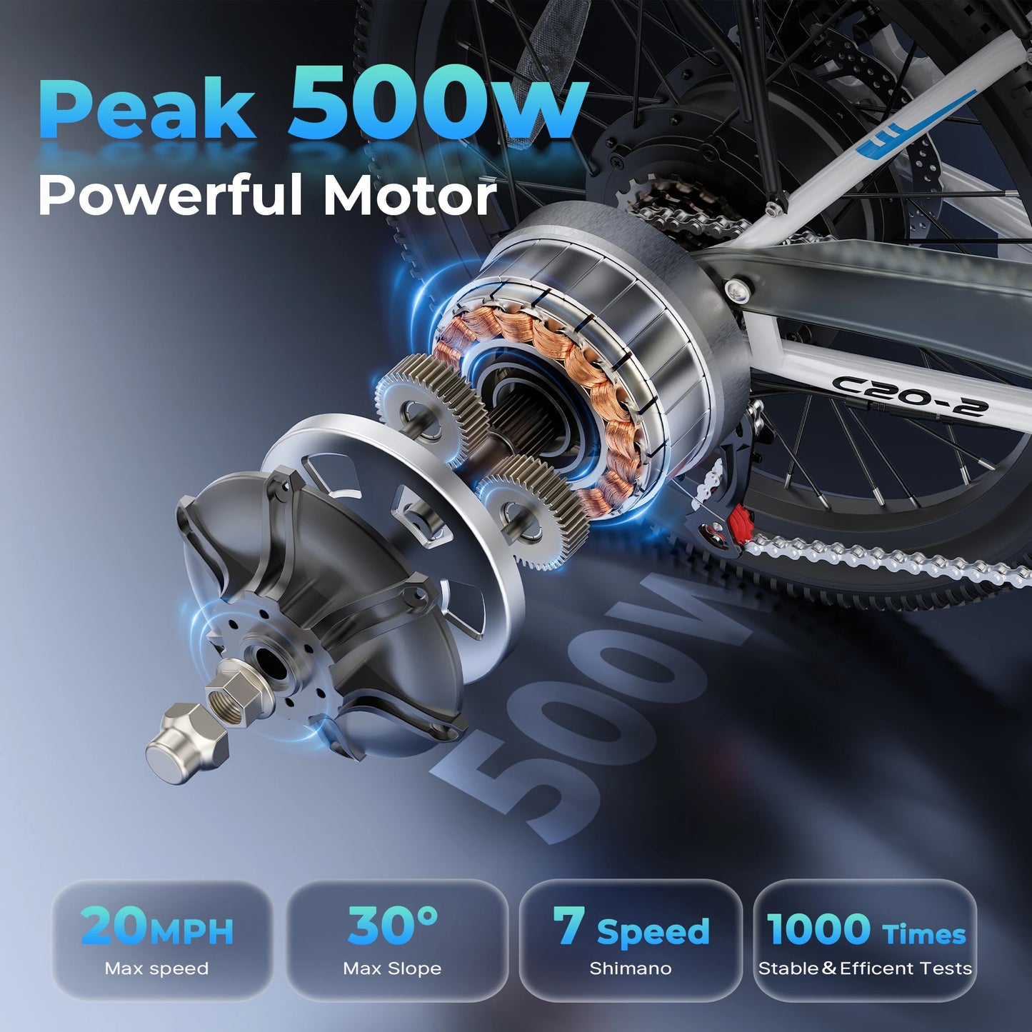 【1 Year Warranty】 Varun C20-2 Adult Electric Bike, 500W Peak Power, 36V 7.8Ah Battery, 20" Tire City E-bike, 20MPH, Ebike UL2849