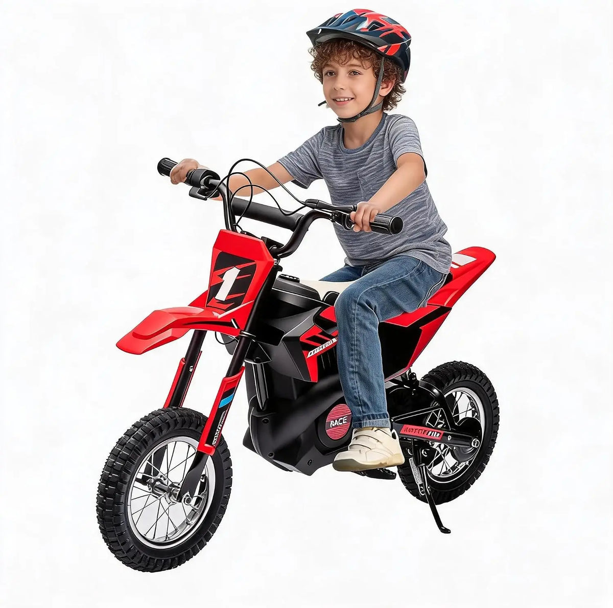 24V Kids Electric Ride Motorcycle with Leather Seat Inflatable Wheel Off Road Toy Car Birthday Gift for Boys And Girls 5-10 Years Old 250W Motor 13.6MPH Fast Speed