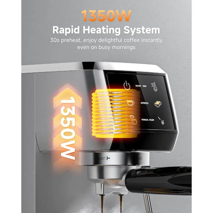 Professional Espresso Machine 20 Bar with Adjustable Temperature Pressure Compact Stainless Steel Coffee Maker Featuring Builti