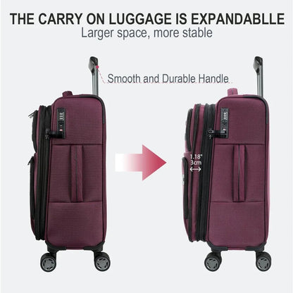 Expandable Softside Spinner Luggage with USB Port, TSA Lock, and Durable Rolling Suitcase for Travel