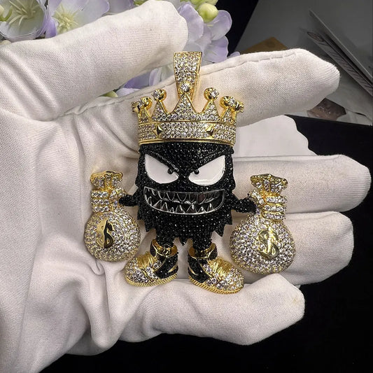 LYEE CYEE Hip Hop Crown Money Bag Black Pendant Necklace Men's Luxury Street Fashion Jewelry Men's Boutique Jewelry Valentine's Day/Commemorative Gift Birthday Gift Best Gift for Good Friends
