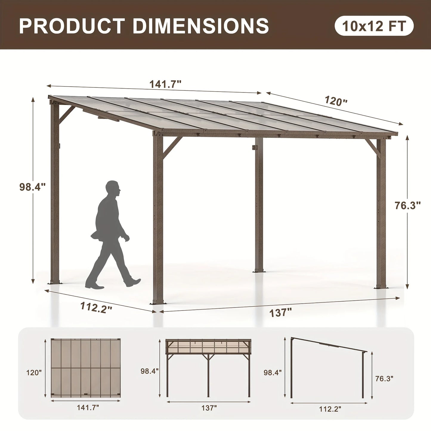 POLAR AURORA 10x12FT Hardtop Gazebo, Aluminum Frame & Galvanized Roof  All-Weather Pavilion for Patio, Backyard w/ Easy Assemble
