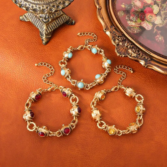 Medieval Vintage Turquoise Bracelet Retro Court Style Heavy Industry Jewelry Colored Geometric Glazed French Bracelet