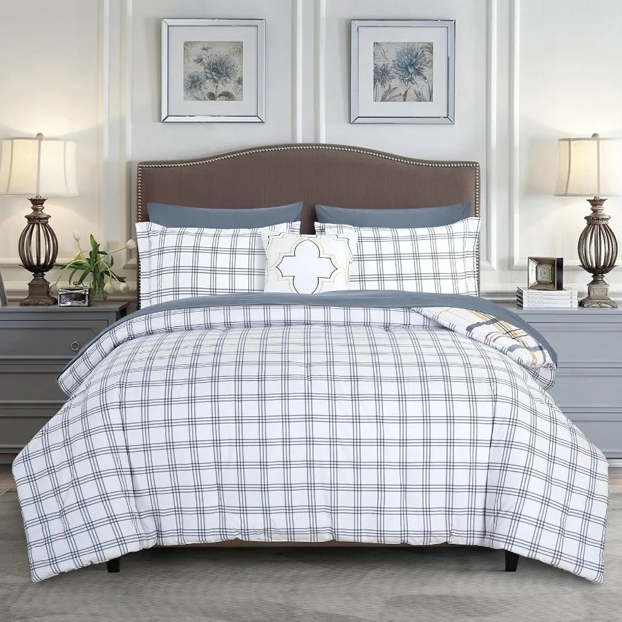 King/California King 8-Piece Lodge Plaid Reversible Comforter Set with All Season Bed in a Bag 4-Piece Sheet Set Featuring Smar