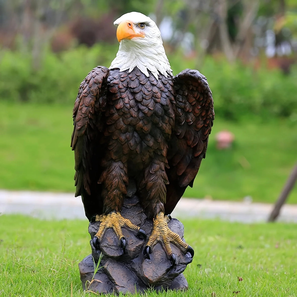 13' H X 24.4' Large Standing Bald Eagle Garden Statue Hand-Painted American Eagle Sculpture, Indoor & Outdoor Lawn Courtyard Decor, Patriotic Themed Ornament