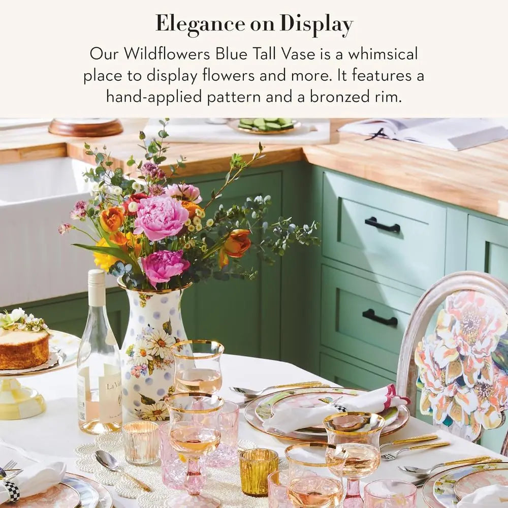 Elegant Blue Floral Enamel Vase - Chic Living Room Decor