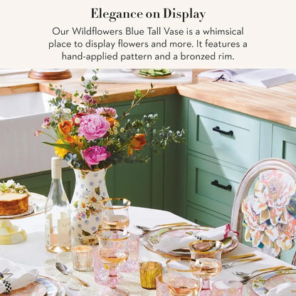 Elegant Blue Floral Enamel Vase - Chic Living Room Decor