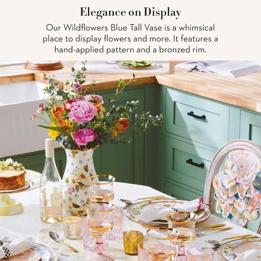 Elegant Blue Floral Enamel Vase - Chic Living Room Decor