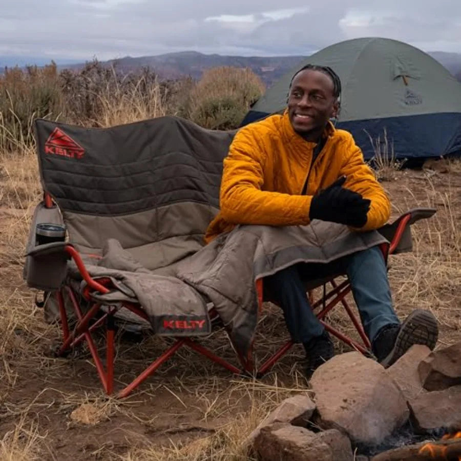 Low Loveseat Nest TwoPerson Camping Chair with 2 Removable Blankets Lower to the Ground Design Slight Recline for Comfort Insul