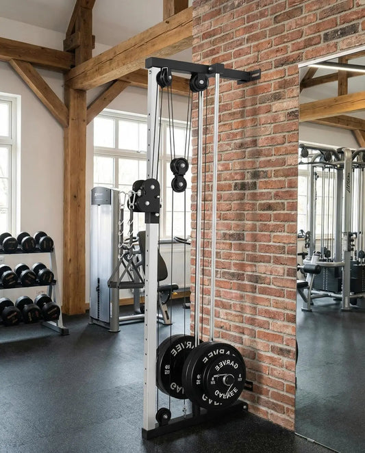 Wall Mount Cable Station, 18 Position Height Adjustable LAT Pulldown Machine with Dual Pulley System, Cable Crossover Machine