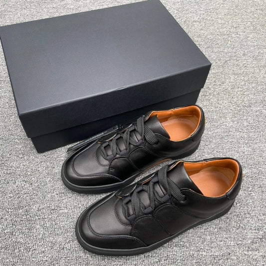 2025 New Z-style Full Grain Leather Men's Shoes Color Block Low Top Lace Up Comfort Casual Sports Board Sneakers