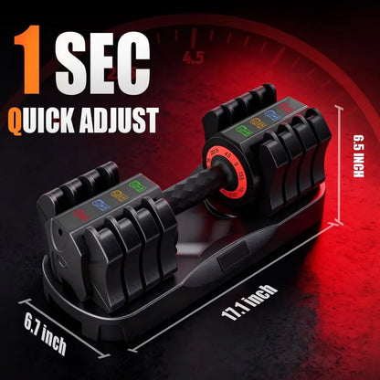 25 55 lbs Adjustable Dumbbell with AntiSlip Turning Handle, Fast Adjust Weight for Men Women, Exercise Equipment with Tray for H