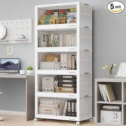 300Qt Stackable Storage Bins with Lid, Extra Large Closet Organizer Collapsible Drawer Boxes with Wheels, Folding Plastic Cabine